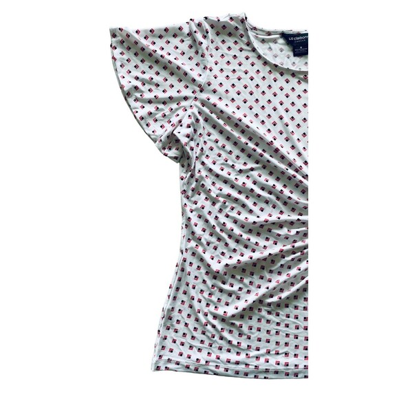 LIZ CLAIBORNE CAREER Women’s Blouse White Side Tie Diamond Print Top Size Small - Picture 10 of 10